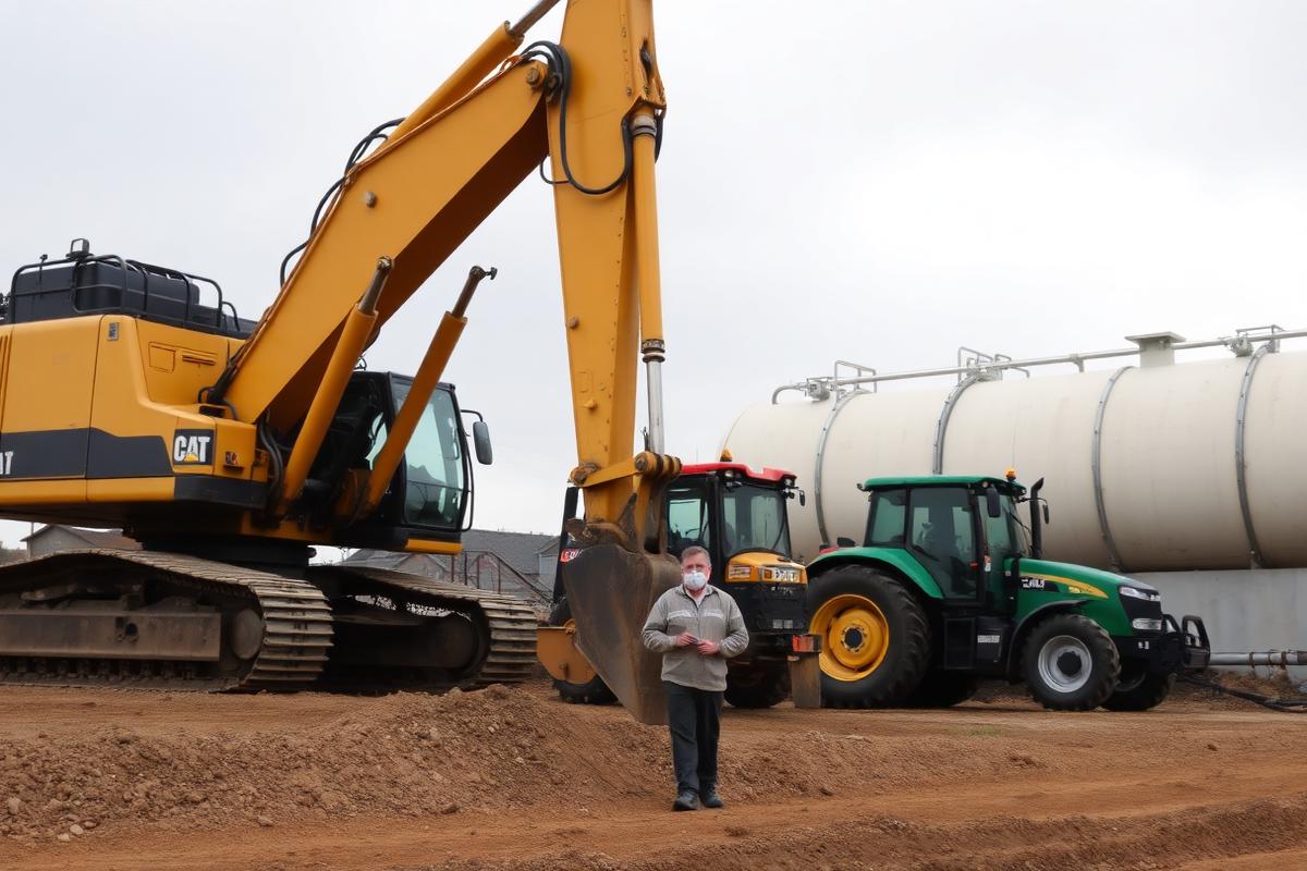 Construction machinery and a stationary diesel tank monitored with fuel level sensors